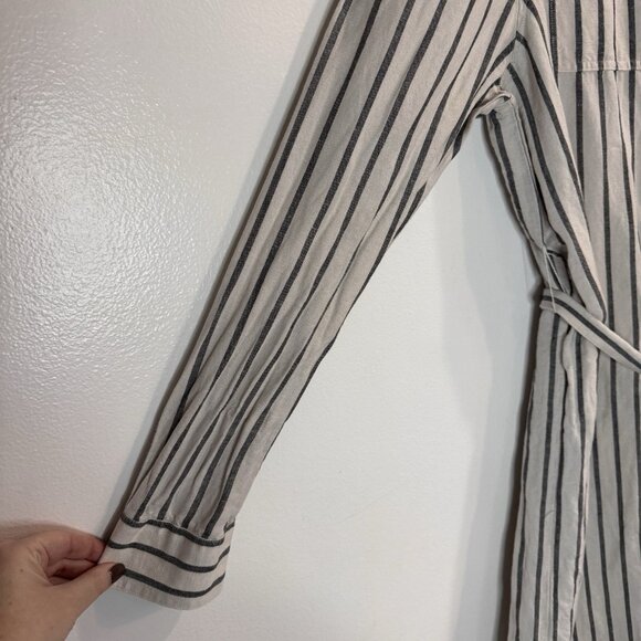 Chaps Shirt Dress XL Long Sleeve Button Front Linen Striped Belted White Gray - Picture 4 of 9